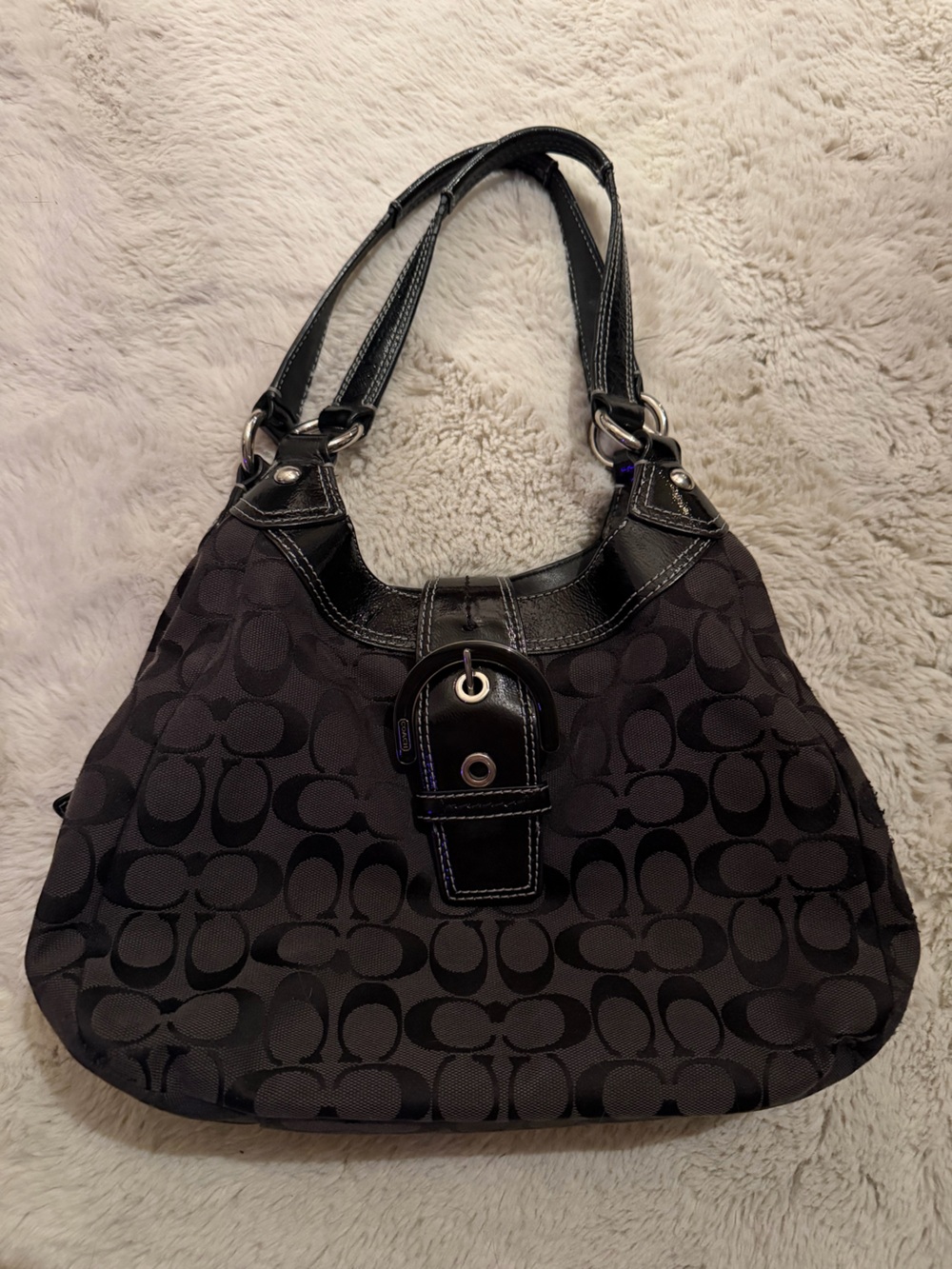 Authentic Coach Vintage Classic Black Signature Hobo Tote - Women's Shoulder Bag
